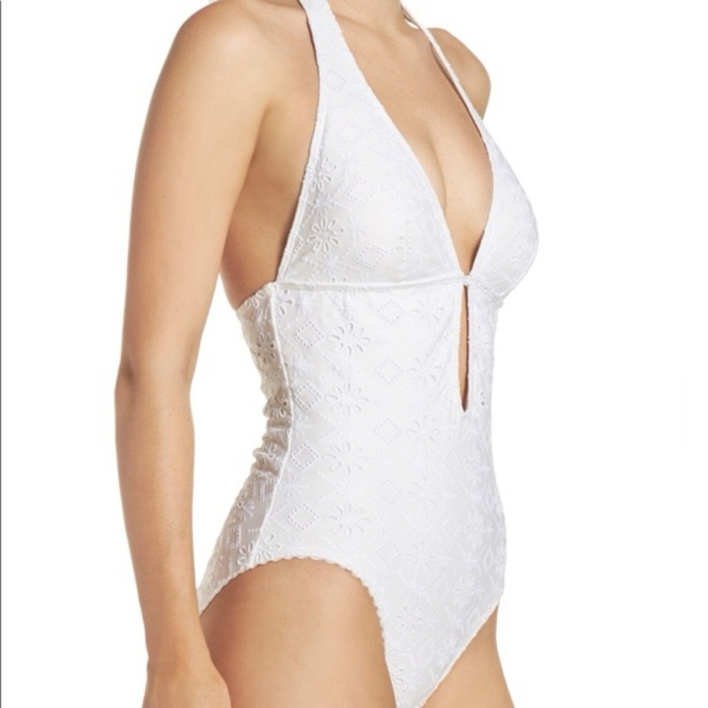 Kate Spade White Eyelet One-Piece Swimsuit – Plunge Halter Swim